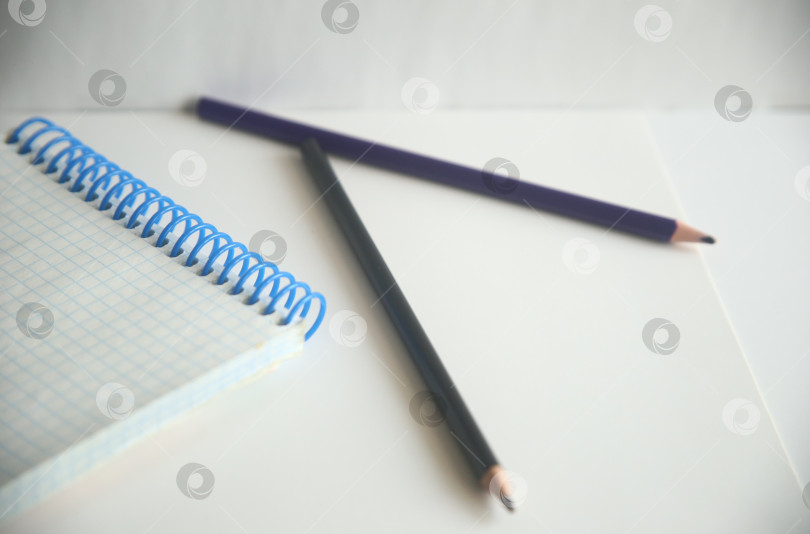Скачать Блокнот в клетку на пружине и карандаши фотосток Ozero
