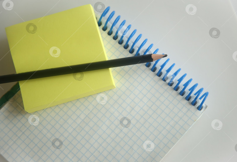 Скачать Блокнот в клетку на пружине и карандаши фотосток Ozero
