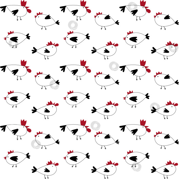 Скачать Минималистичный векторный бесшовный узор со стилизованными курами и петухами в виде сетки фотосток Ozero