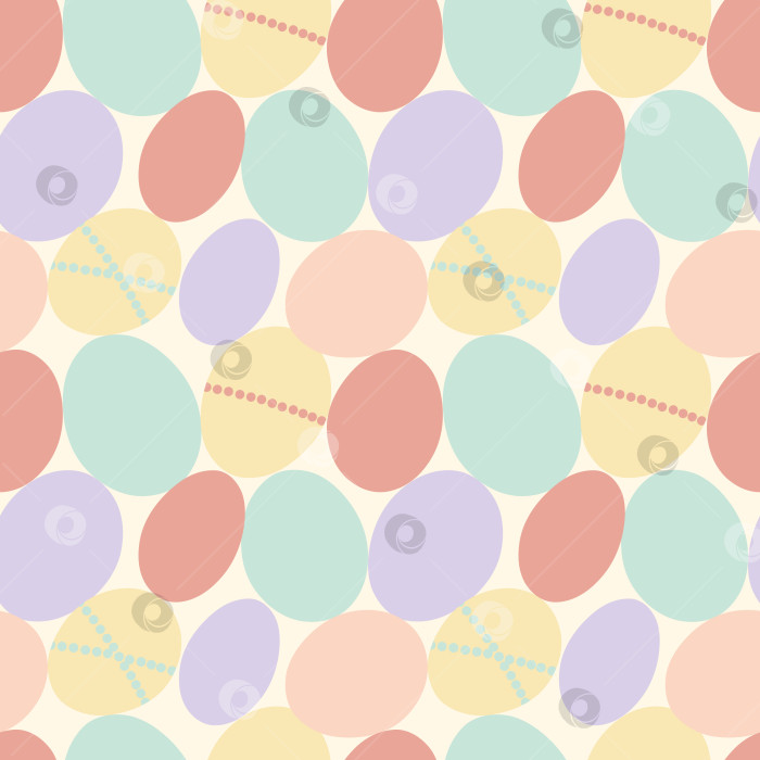 Скачать Бесшовный векторный узор с пастельными пасхальными яйцами мягких тонов и нежным точечным орнаментом фотосток Ozero