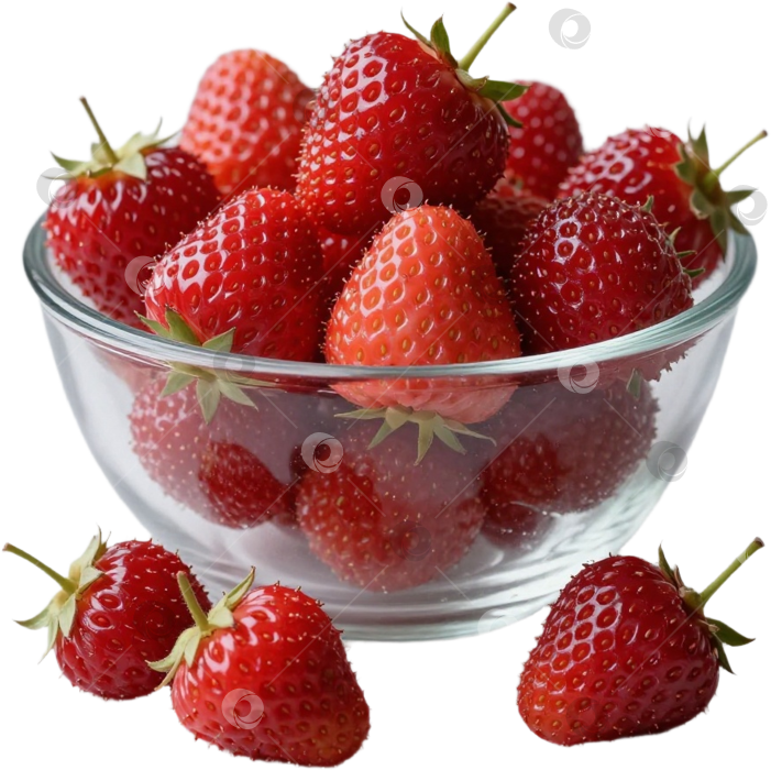 Скачать Клубника свежая в прозрачной миске, изолировано на белом фоне. фотосток Ozero