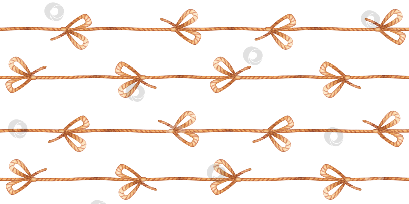Скачать Бесшовный узор из веревки и банта из акварельной конопли фотосток Ozero