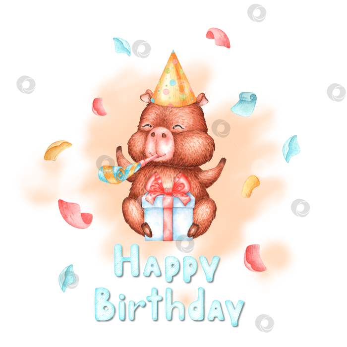 Скачать Акварельная открытка с изображением капибары и подарком фотосток Ozero