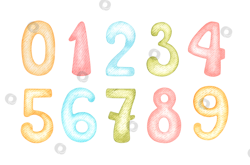 Скачать Набор акварельных цифр от 0 до 9 изолирован фотосток Ozero