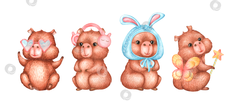 Скачать Акварельный набор "Капибары в костюмах" фотосток Ozero