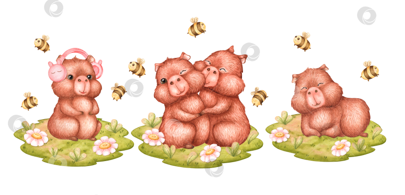 Скачать Изолированный набор акварели "Луг капибары" фотосток Ozero