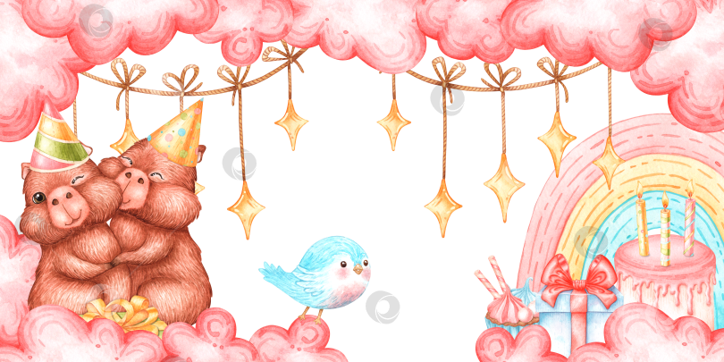 Скачать Капибары, сладости, баннерные облака и радужная акварель фотосток Ozero