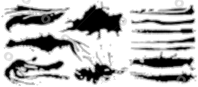 Скачать Точечные шестиугольные мазки кистью в цифровом рисованном стиле, набор баннеров. Коллекция широких пятен и тонких полосок для футуристического дизайн-проекта. Вектор, выделенный на белом фоне фотосток Ozero