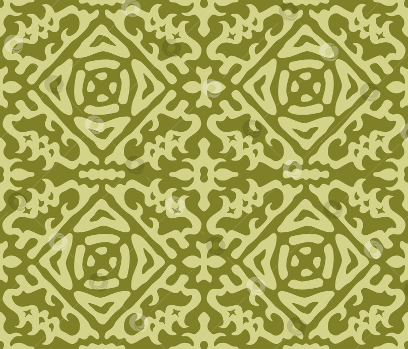 Скачать Картина в сказочном стиле. Китайский архитектурный мотив. Монохромные обои в стиле дамасских племен, принт на ткани цвета хаки. Векторная бесшовная текстура ковра фотосток Ozero