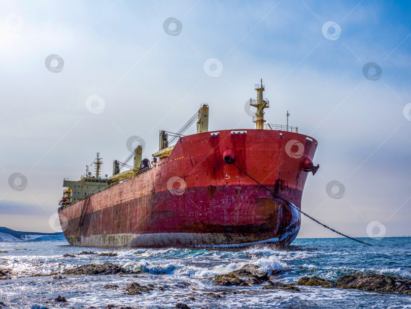 Скачать Сухогруз сел на мель. г. Невельск.  Сахалин. Россия. 2025. 01. Грузовое судно село на мель. Невельск. Сахалин. (марка) фотосток Ozero