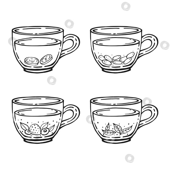 Скачать Набор стеклянных кружек для чая. Векторная иллюстрация, нарисованная от руки. фотосток Ozero