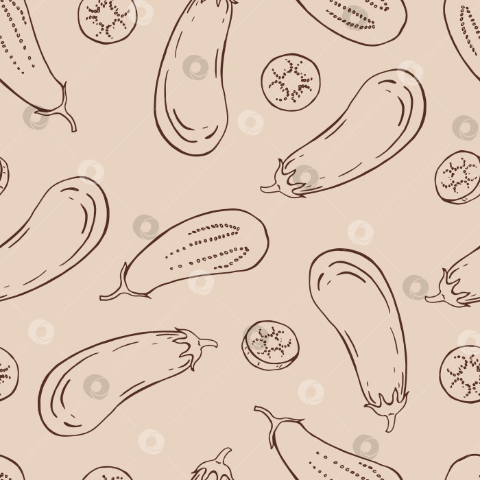 Скачать Бесшовный узор с баклажанами. Векторная иллюстрация, нарисованная от руки. фотосток Ozero