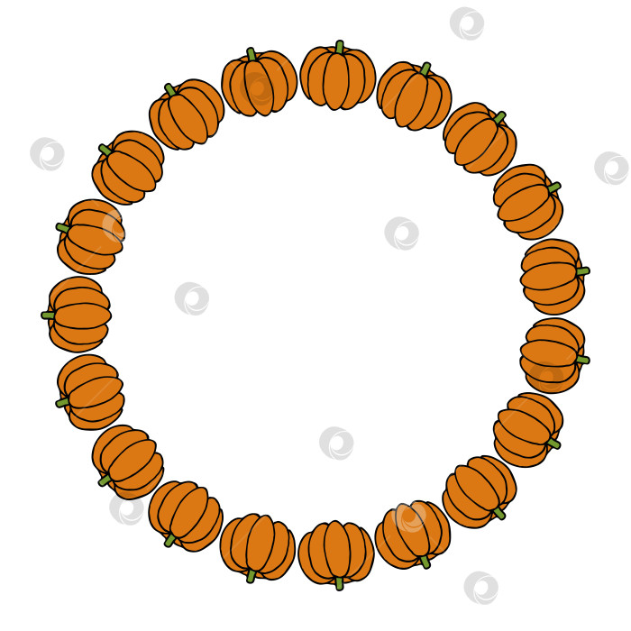 Скачать Круглая рамка с осенней вкусной тыквой-каракулем на белом фоне. Векторное изображение. фотосток Ozero