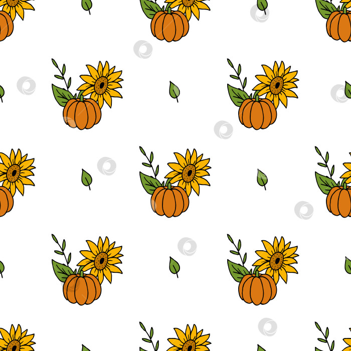 Скачать Бесшовный узор с осенней оранжевой тыквой на белом фоне. Векторное изображение. фотосток Ozero