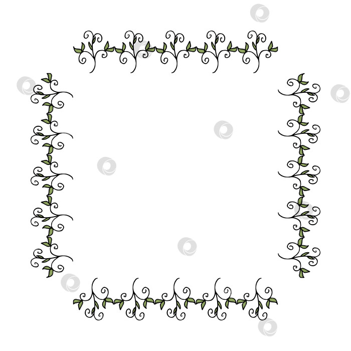 Скачать Квадратная рамка с декоративными элементами в виде каракулей с листьями. Векторное изображение. фотосток Ozero