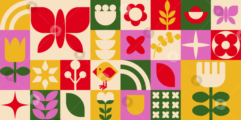 Скачать Весенний цветочный геометрический фон в ярких тонах фотосток Ozero