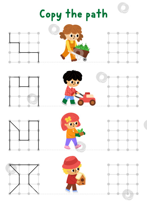 Скачать Занятия по рисованию в саду, письму, обводке, ориентированию в пространстве с детьми-садоводами. Проведите линии в квадратной рамке в соответствии с примером. Игра для печати "Весенний праздник" с детьми, работающими в саду. фотосток Ozero
