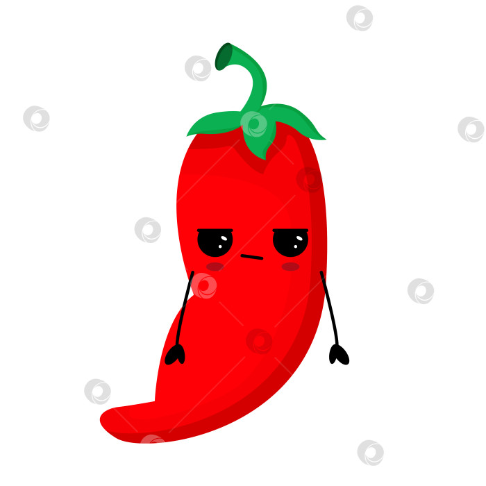 Скачать Грустный Красный перец Чили в кавайном стиле. Концепция овощного блюда фотосток Ozero