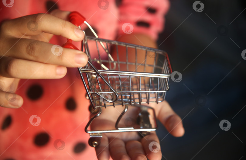 Скачать Маленькая тележка для покупок в детской руке фотосток Ozero