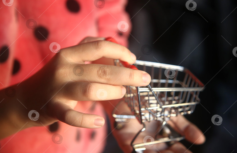 Скачать Маленькая тележка для покупок в детской руке фотосток Ozero