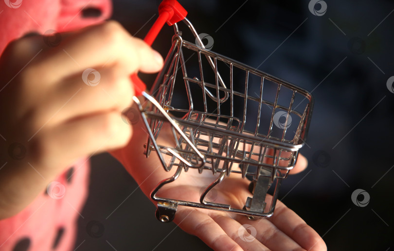 Скачать Маленькая тележка для покупок в детской руке фотосток Ozero