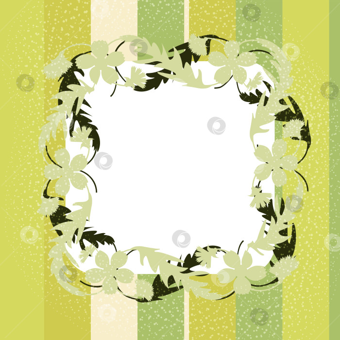 Скачать Квадратная рамка с вертикальными полосами зеленых тонов и центральной рамкой в виде цветов и листьев. фотосток Ozero