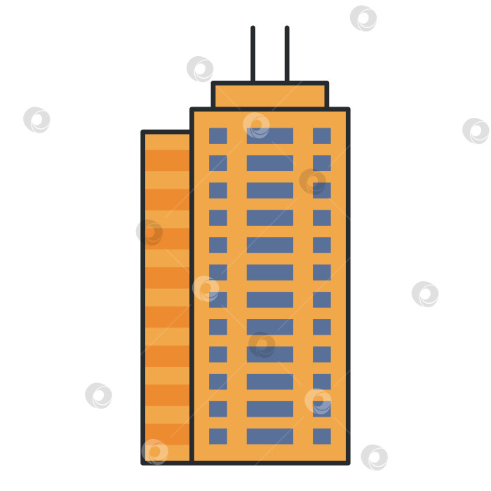 Скачать Фасад современного жилого высотного здания с множеством окон. Иллюстрация. Объект, выделенный на белом фоне. фотосток Ozero