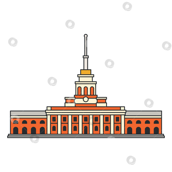 Скачать Исторический правительственный дворец с центральной башней и длинным симметричным фасадом. Иллюстрация. Объект, выделенный на белом фоне. фотосток Ozero