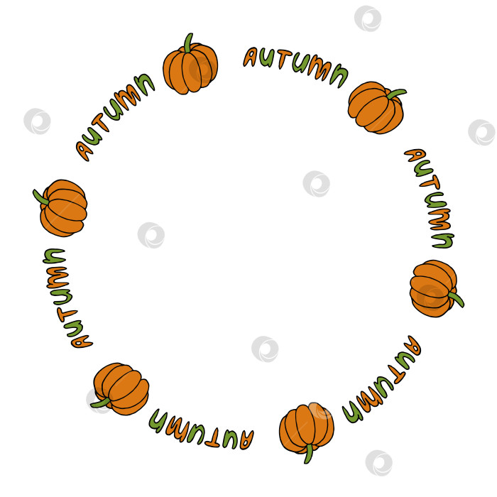 Скачать Круглая рамка с осенней вкусной тыквой-каракулем на белом фоне. Векторное изображение. фотосток Ozero