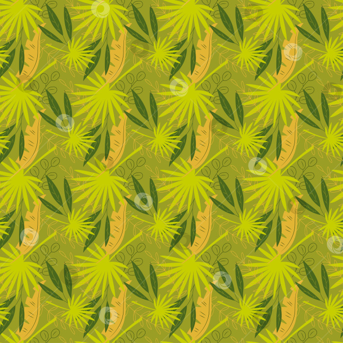 Скачать Бесшовный узор с абстрактными пальмовыми листьями. Цветная векторная иллюстрация, нарисованная вручную, для ваших проектов. фотосток Ozero