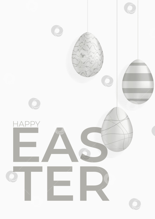 Скачать Пасха. Пасхальный баннер с белыми крашеными яйцами, подвешенными на веревочке. Минимализм. Редактируемый шаблон. фотосток Ozero