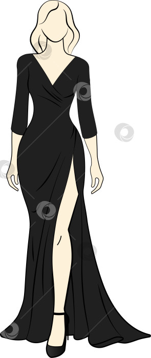 Скачать Эскиз элегантного черного платья с рукавами фотосток Ozero