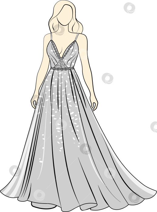 Скачать Эскиз пышного сиреневого платья с открытыми плечами фотосток Ozero