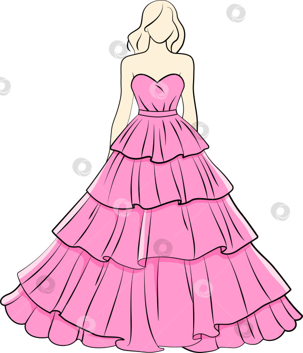Скачать Эскиз пышного розового платья с открытыми плечами фотосток Ozero