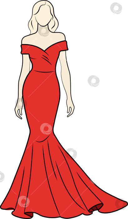 Скачать Эскиз элегантного красного платья-русалки фотосток Ozero