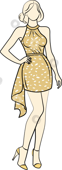 Скачать Эскиз золотого короткого вечернего платья фотосток Ozero