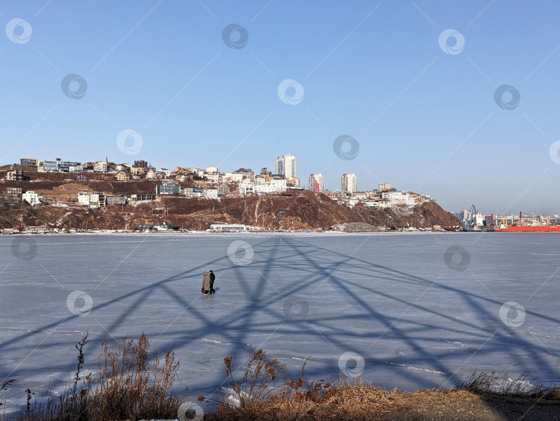 Скачать Владивосток 01.02.2026: вид на полуостров Шкота и обледеневшее море с Токаревской косы фотосток Ozero