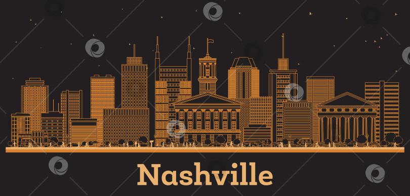 Скачать Очертите горизонт города Нэшвилл, штат Теннесси, США, оранжевыми зданиями. Иллюстрация. Деловые поездки и концепция с исторической архитектурой. Городской пейзаж Нэшвилла с достопримечательностями. фотосток Ozero