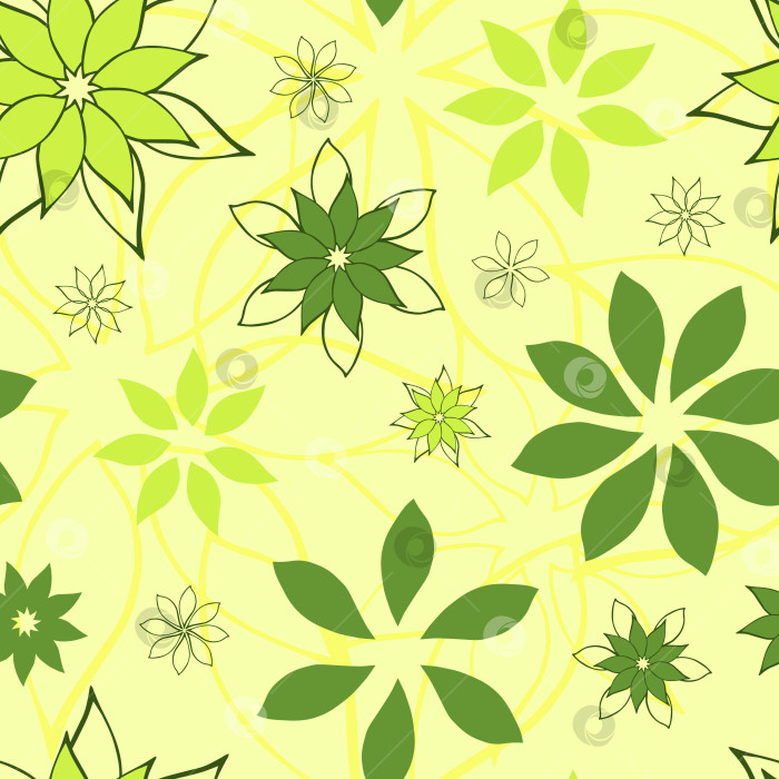 Скачать Абстрактные фантазийные цветы на фоне бесшовного узора. Стилизованные геометрические цветочные мотивы с бесконечной текстурой. Упрощенный редактируемый повторяющийся дизайн поверхности. Плоский безграничный орнамент для ткани или интерьера фотосток Ozero