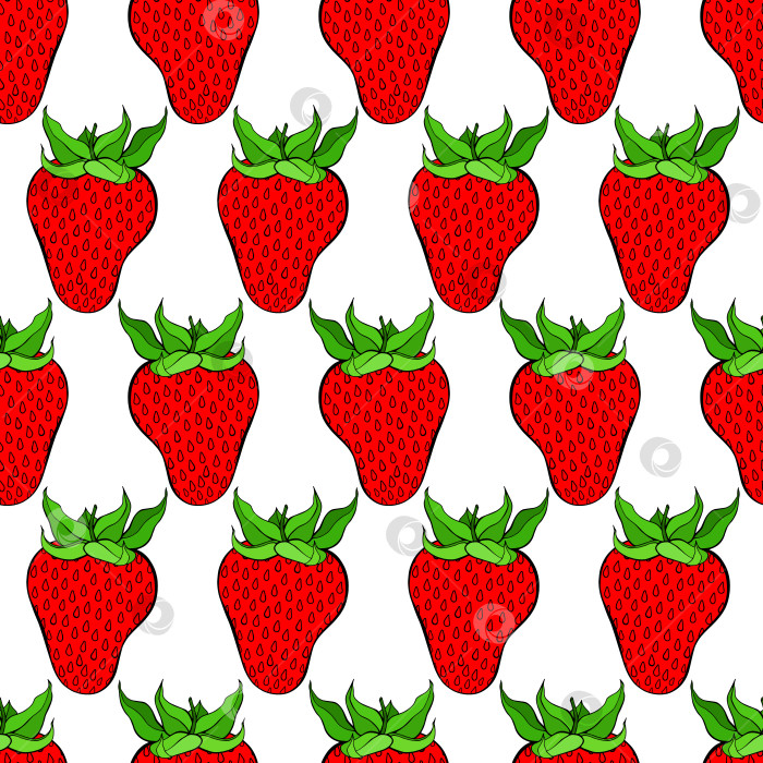 Скачать Бесшовный узор из клубники на белом фоне. Красная ягода повторяет бесконечную текстуру. Вкусный безграничный фон. Дизайн поверхности для вегетарианских блюд. Редактируемая плитка для кухонного текстиля. фотосток Ozero