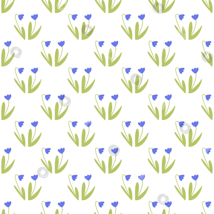 Скачать Симпатичный бесшовный узор из первых весенних цветов, таких как колокольчики и подснежники. фотосток Ozero