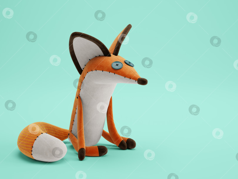 Скачать Мультяшная лиса, сидящая на синем фоне фотосток Ozero