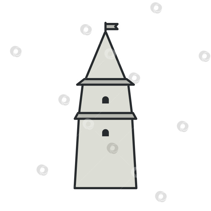 Скачать Историческая оборонительная башня с конической крышей и флагом. Иллюстрация. Объект, выделенный на белом фоне. фотосток Ozero
