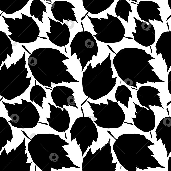 Скачать Бесшовный узор из падающих листьев. Монохромный фон с безграничной листвой. Черно-белая ботаническая бесконечная текстура. Повторяющий рисунок поверхности листьев. Травяной фон. фотосток Ozero