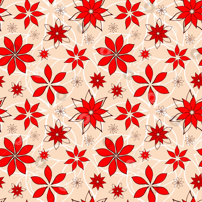 Скачать Абстрактные фантазийные цветы на фоне бесшовного узора. Стилизованные геометрические цветочные мотивы с бесконечной текстурой. Упрощенный редактируемый повторяющийся дизайн поверхности. Плоский безграничный орнамент для текстиля или подарочной бумаги фотосток Ozero