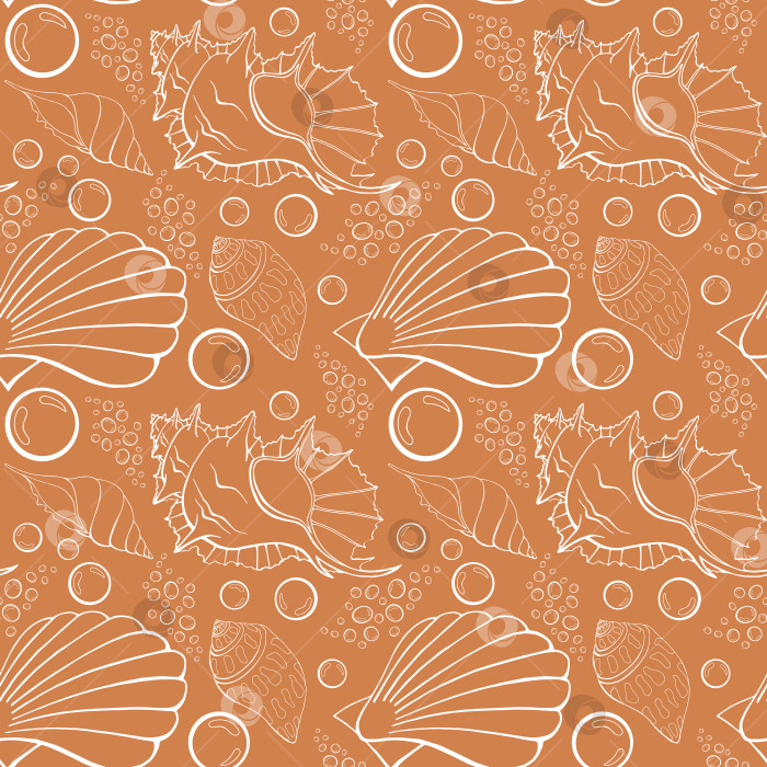 Скачать Пастельно-бежевые плоские контуры морских раковин, пузырьки, бесшовный узор для ткани, текстиля, одежды, интерьера, канцелярских принадлежностей, оберточной бумаги, скрапбукинга. Бесконечная текстура морской волны. Экзотические контуры океанских раковин фотосток Ozero