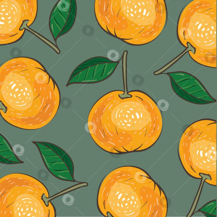 Скачать Бесшовный узор из плодов мандарина. Векторная иллюстрация. фотосток Ozero