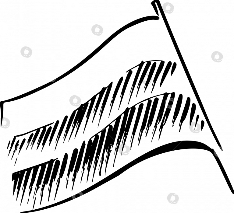 Скачать Флаг с тремя горизонтальными полосами Винтажный черно-белый векторный эскиз фотосток Ozero