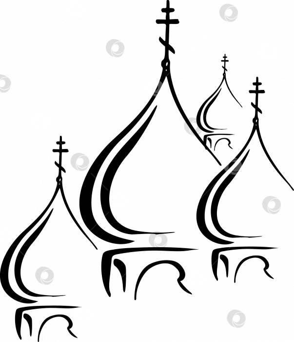 Скачать Купола православной церкви, черно-белый набросок фотосток Ozero