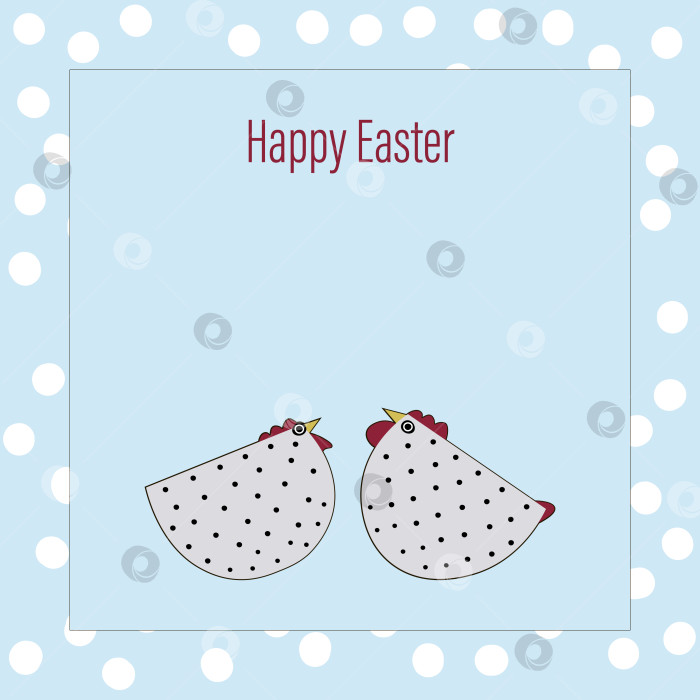Скачать Векторная открытка с поздравлением с Пасхой с двумя милыми цыплятами в горошек на светло-голубом фоне в горошек фотосток Ozero